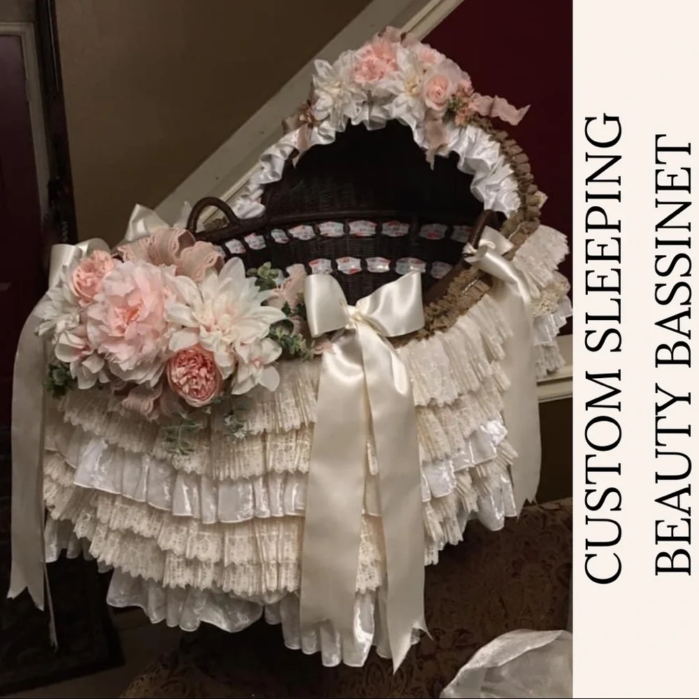 CUSTOM ORDER SLEEPING BEAUTY THEMED BABY GIRL BASSINET - Picture 2 of 5